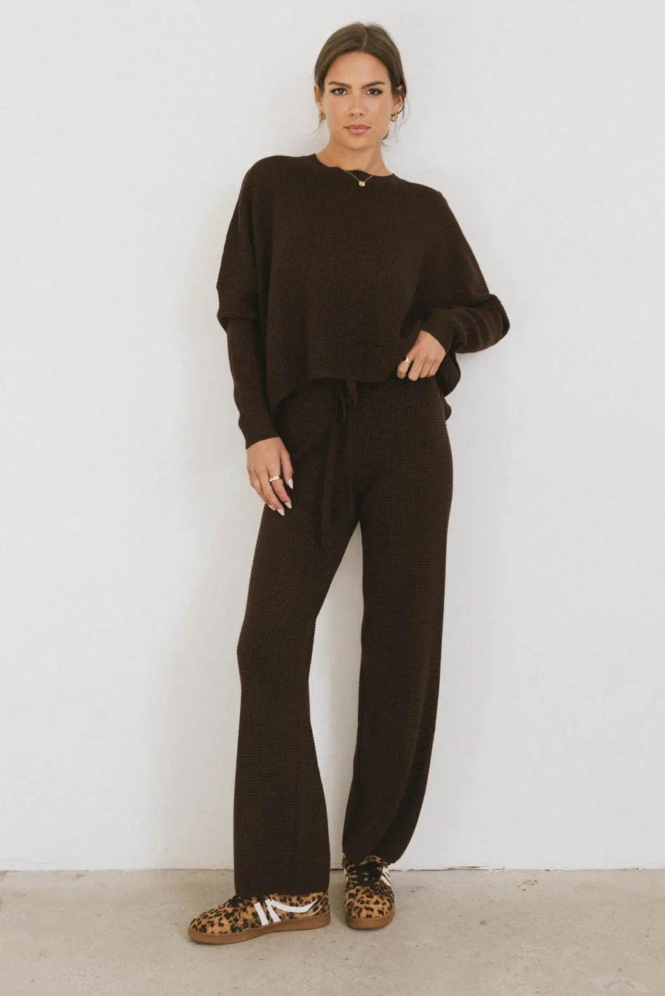 Jesse Waffle Knit Pants in Brown - FINAL SALE