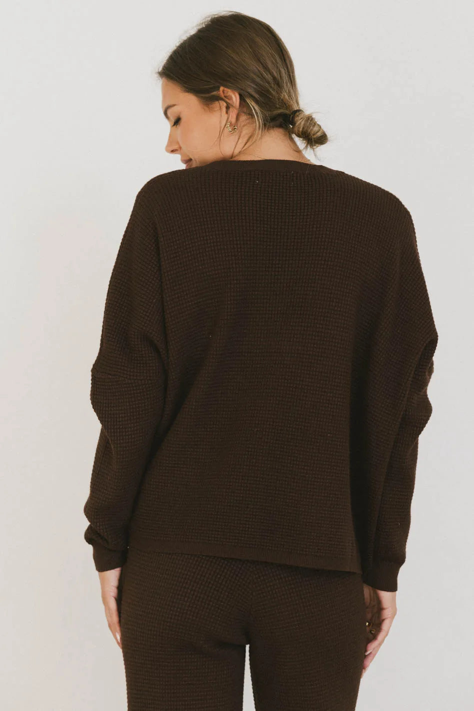 Jesse Waffle Knit Top in Brown - FINAL SALE