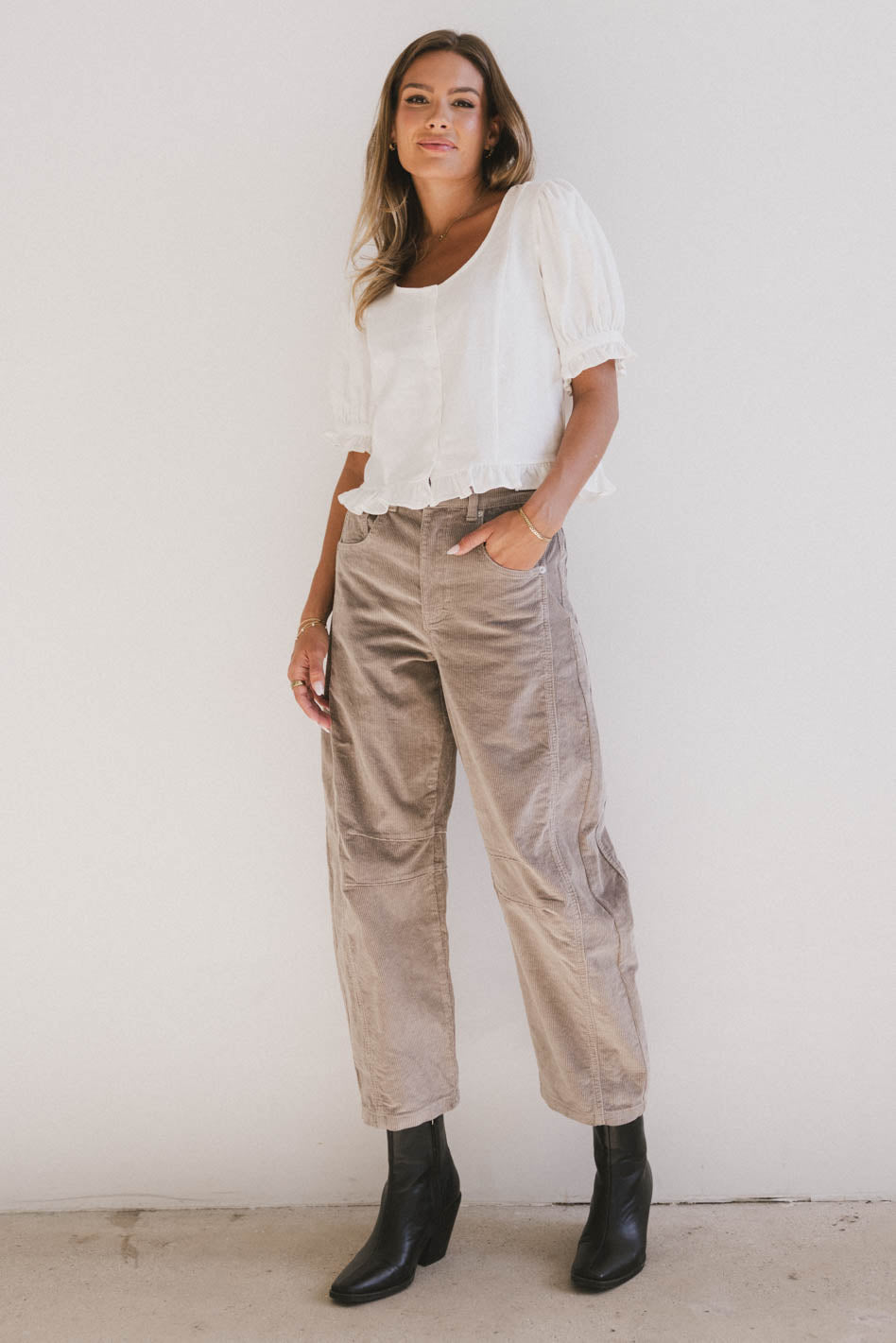 Lisette Barrel Jean in Tan Courduroy - FINAL SALE