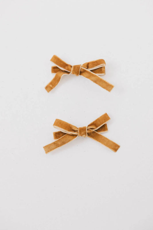 Mini Velvet Bow Clip in Yellow - FINAL SALE