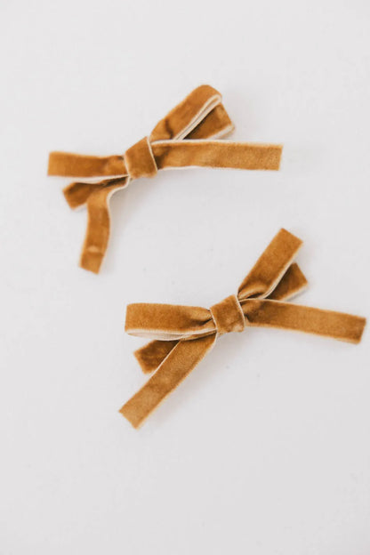 Mini Velvet Bow Clip in Yellow - FINAL SALE