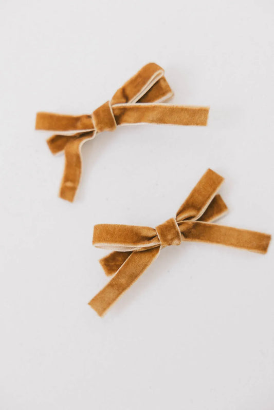 Mini Velvet Bow Clip in Yellow - FINAL SALE