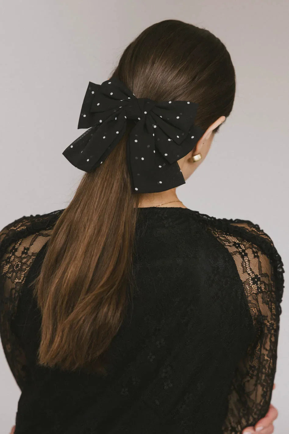 Polka Dot Bow Hair Clip in Black - FINAL SALE