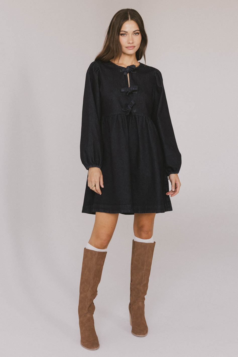 Tyler Peplum Mini Dress in Dark Wash - FINAL SALE