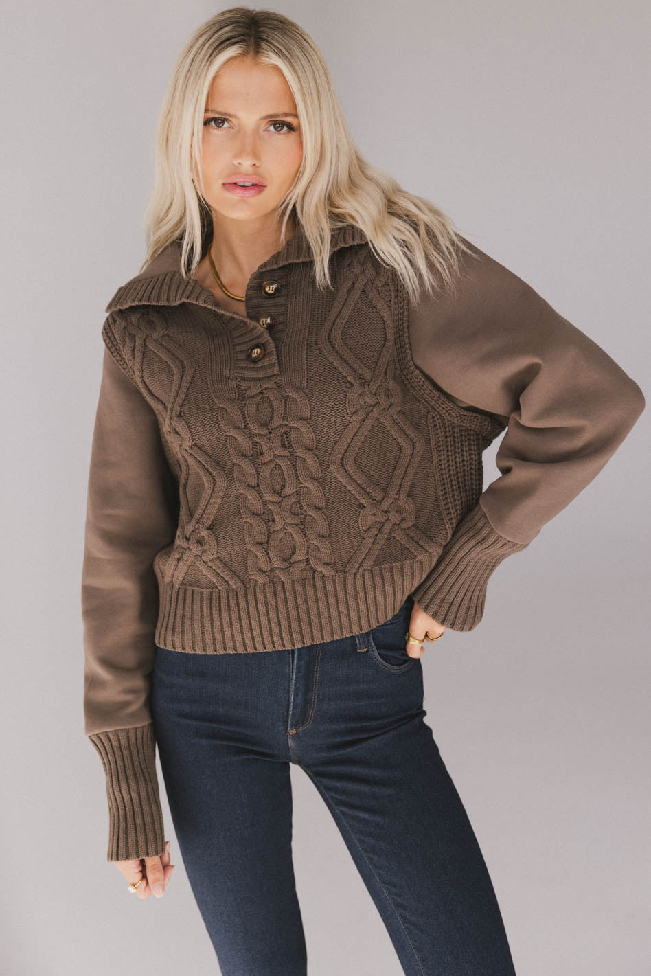 Irene Cable Knit Sweater in Olive - FINAL SALE