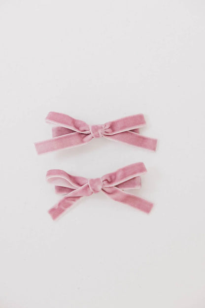 Mini Velvet Bow Clip in Pink