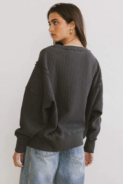 Ellis Waffle Knit Top in Charcoal - FINAL SALE