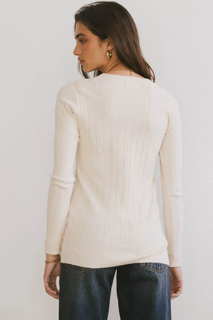 Ribbed Button Front Top in Ivory - FINAL SALE