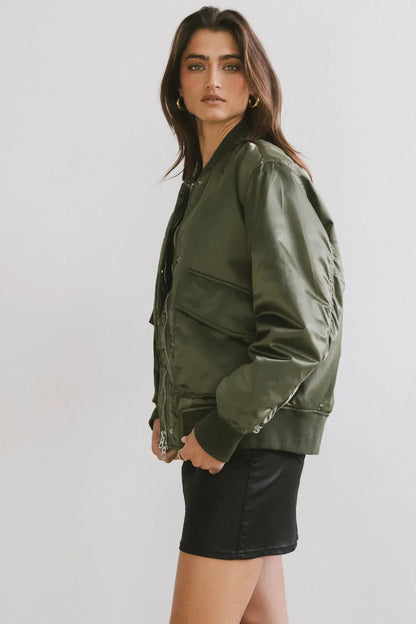 Rylee Satin Bomber Jacket in Green - FINAL SALE