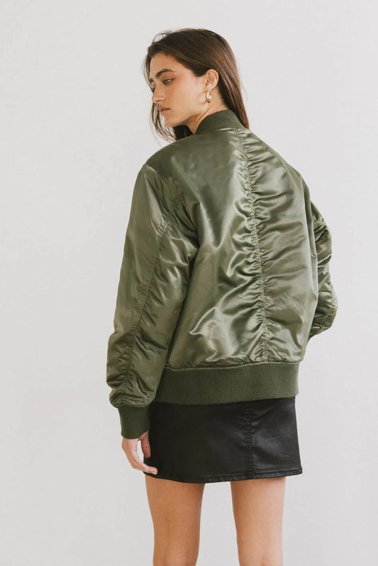 Rylee Satin Bomber Jacket in Green - FINAL SALE