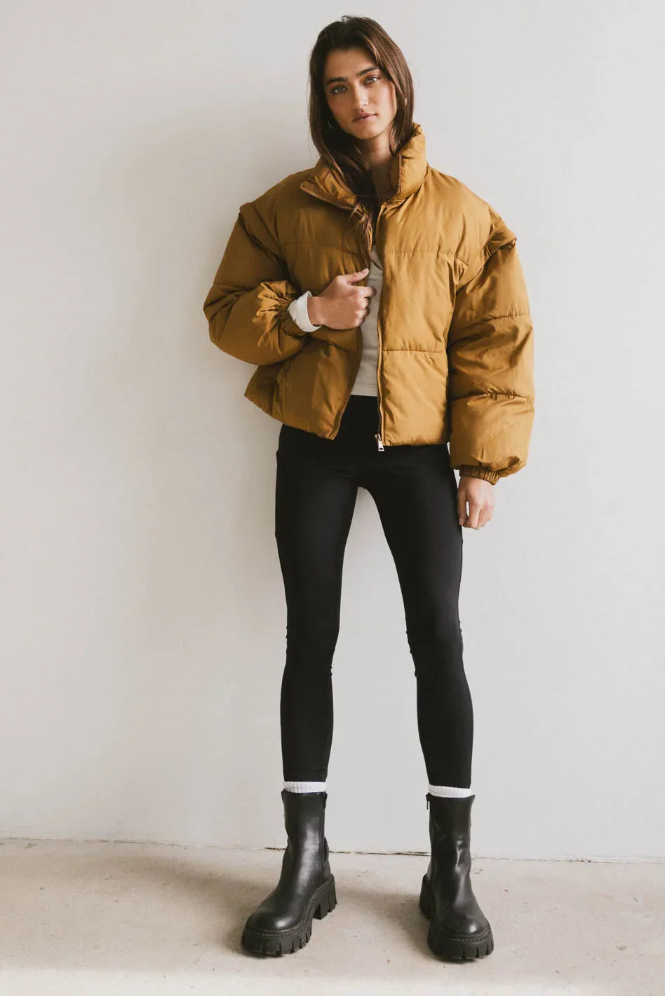 Kai Detachable Sleeve Jacket in Brown - FINAL SALE