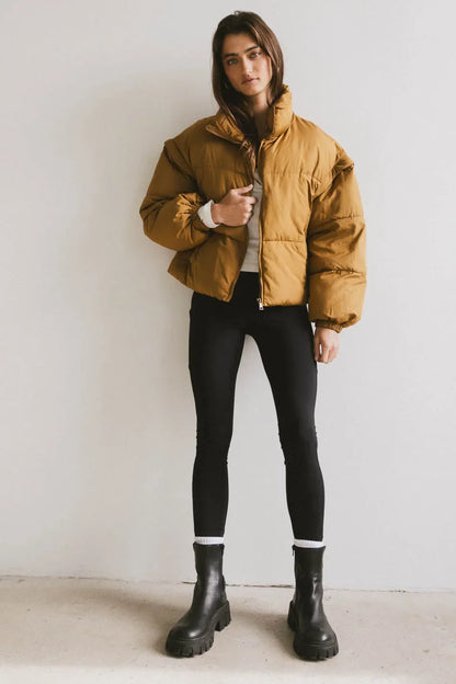Kai Detachable Sleeve Jacket in Brown - FINAL SALE