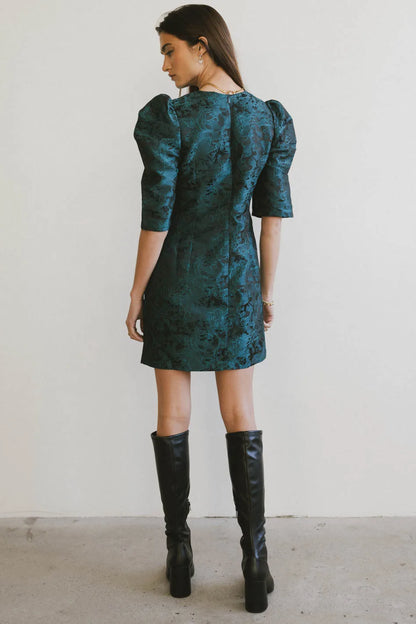 Kaylee Brocade Dress in Teal - FINAL SALE