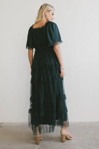 Eugena Ruffled Maxi Dress in Hunter Green - FINAL SALE