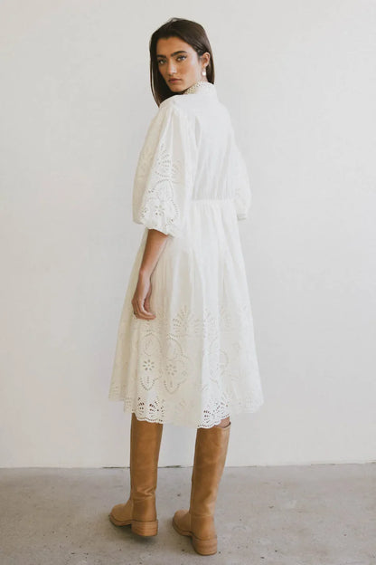 Eleanor Eyelet Lace Midi Dress in Cream - FINAL SALE