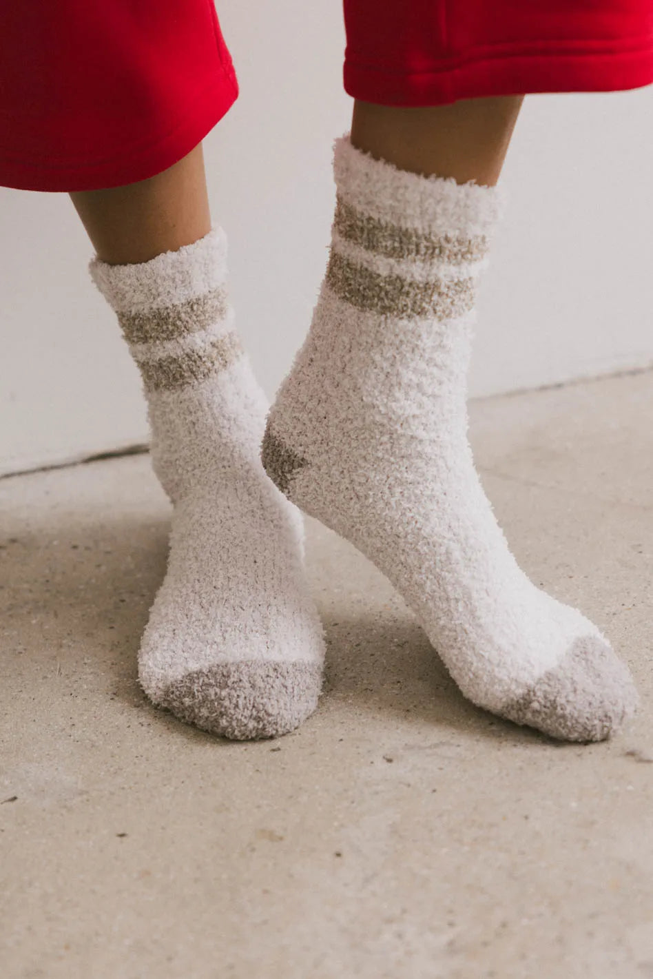 Fuzzy Striped Socks in Ivory - FINAL SALE