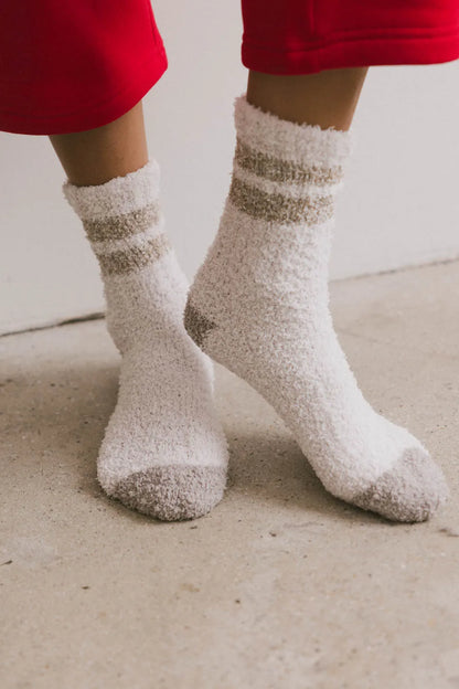 Fuzzy Striped Socks in Ivory - FINAL SALE