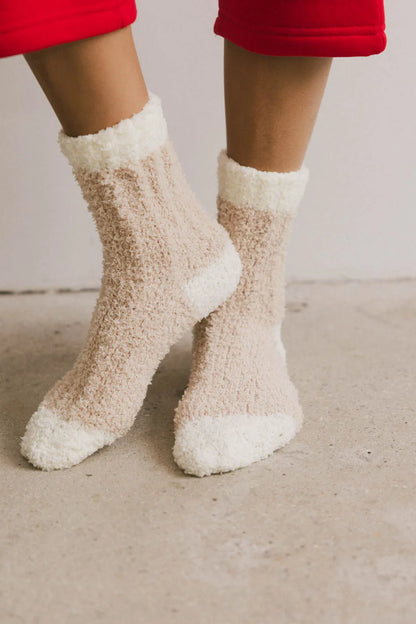Fuzzy Contrast Socks in Beige - FINAL SALE