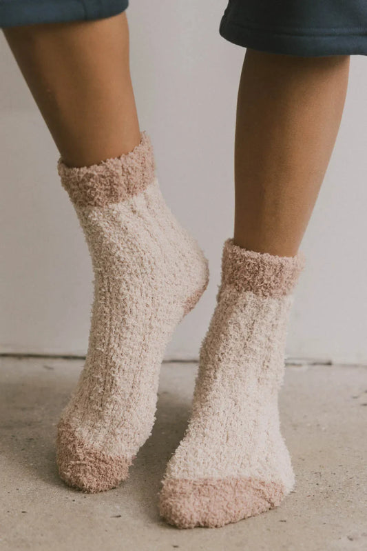 Fuzzy Contrast Socks in Tan - FINAL SALE