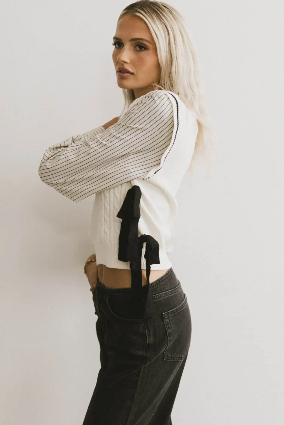Montie Striped Sweater Top in Cream - FINAL SALE