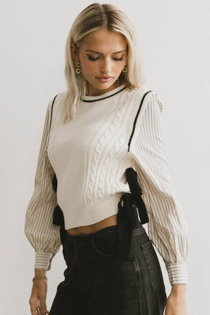 Montie Striped Sweater Top in Cream - FINAL SALE