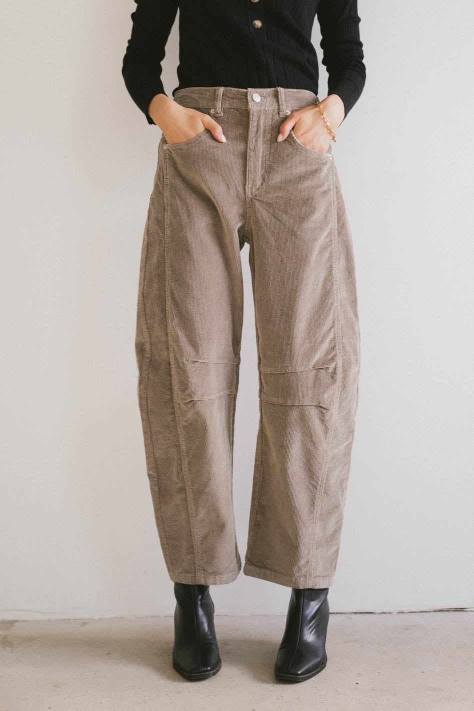 Lisette Barrel Jean in Taupe Corduroy - FINAL SALE