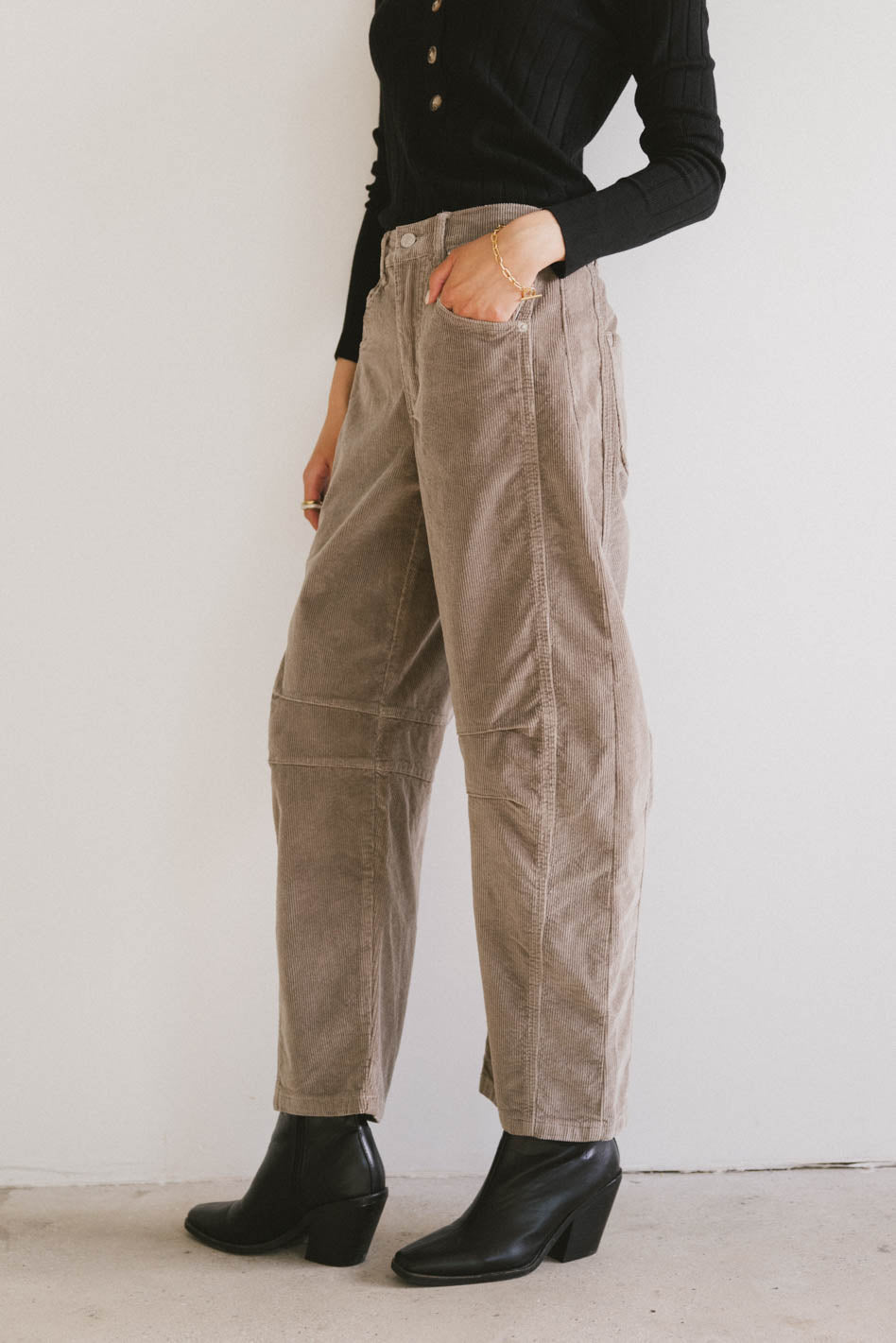 Lisette Barrel Jean in Taupe Corduroy - FINAL SALE