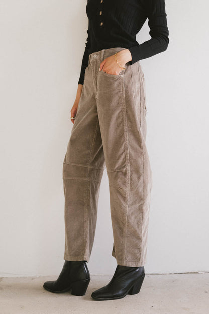 Lisette Barrel Jean in Taupe Corduroy - FINAL SALE