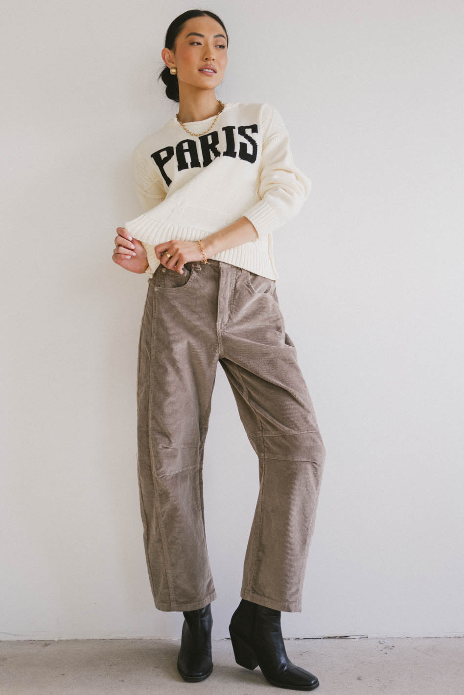 Lisette Barrel Jean in Taupe Corduroy - FINAL SALE