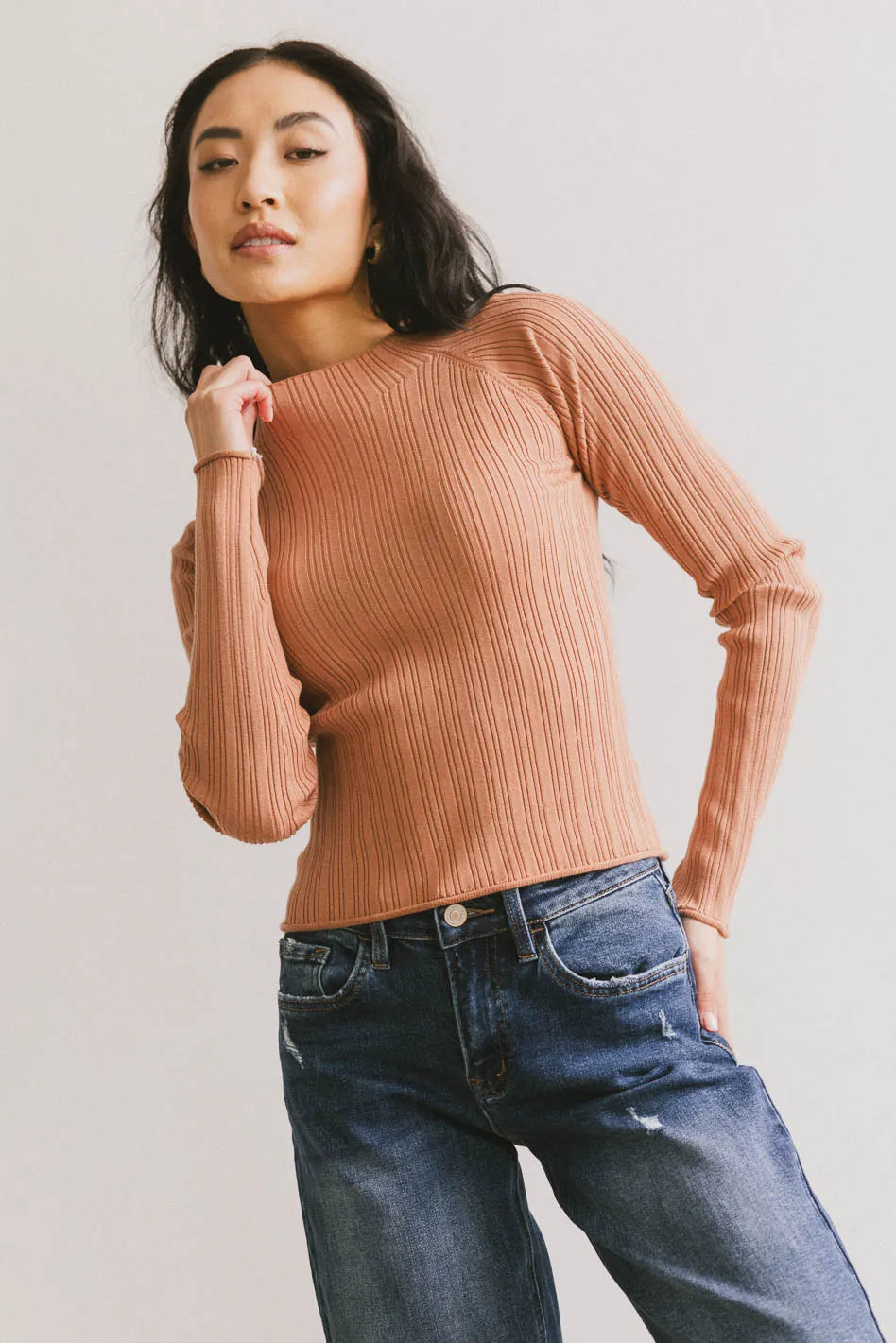 Azizi Ribbed Top in Clay - FINAL SALE
