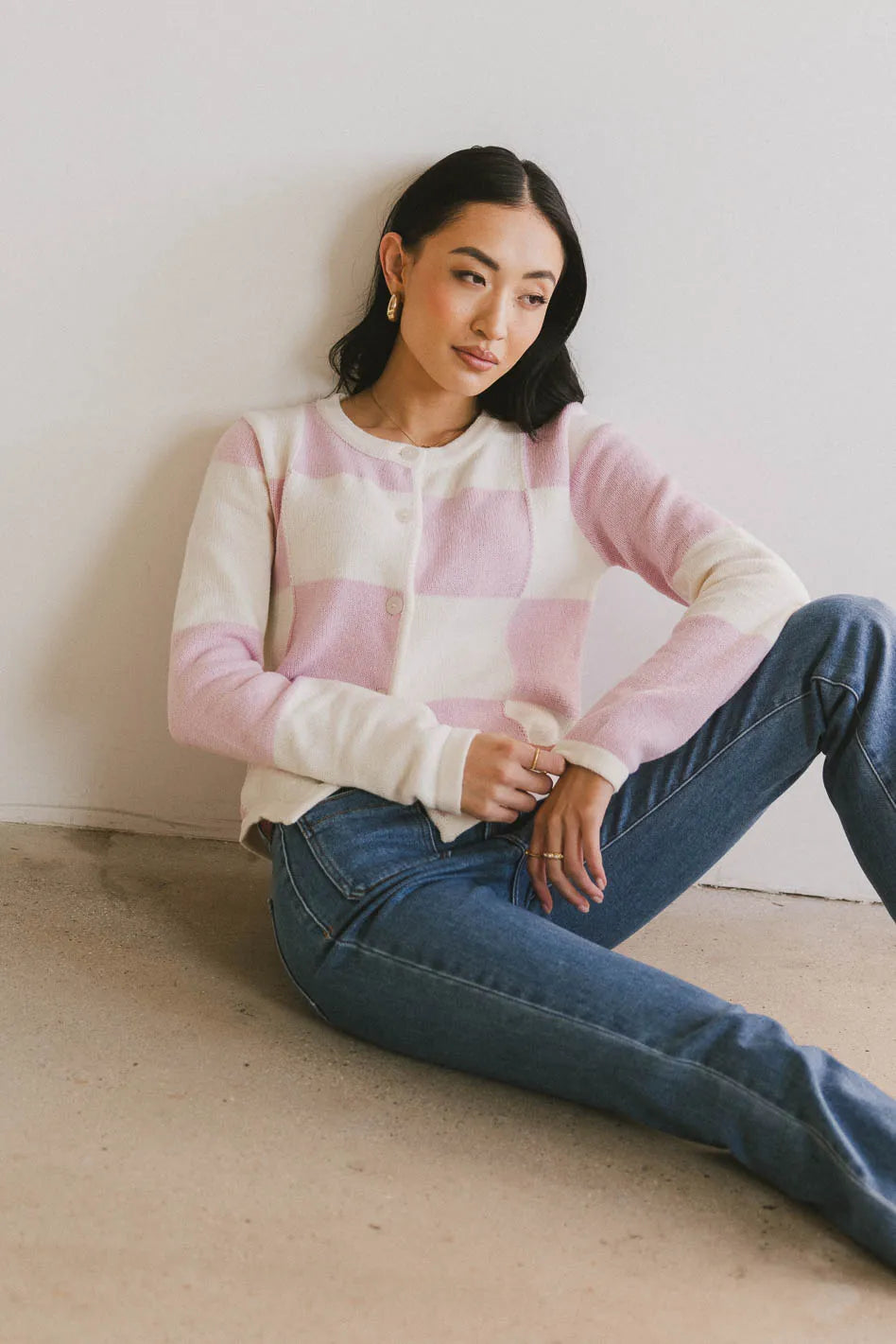 Sia Checkered Cardigan in Pink - FINAL SALE