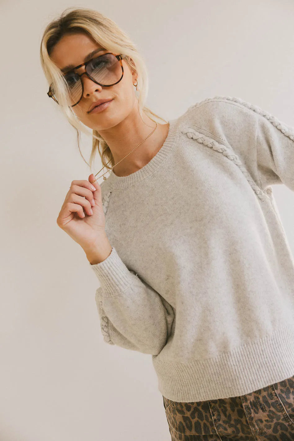 Leony Braided Sweater in Grey - FINAL SALE