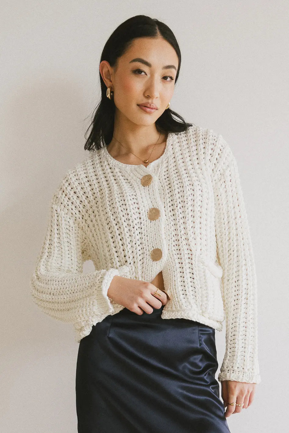 Janelle Knit Cardigan in Cream - FINAL SALE