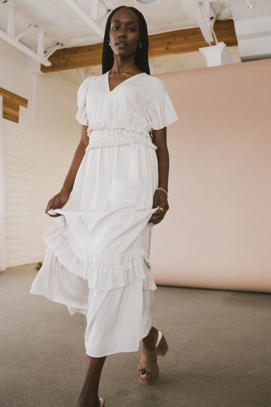Willa Ruffle Dress in Ivory - FINAL SALE