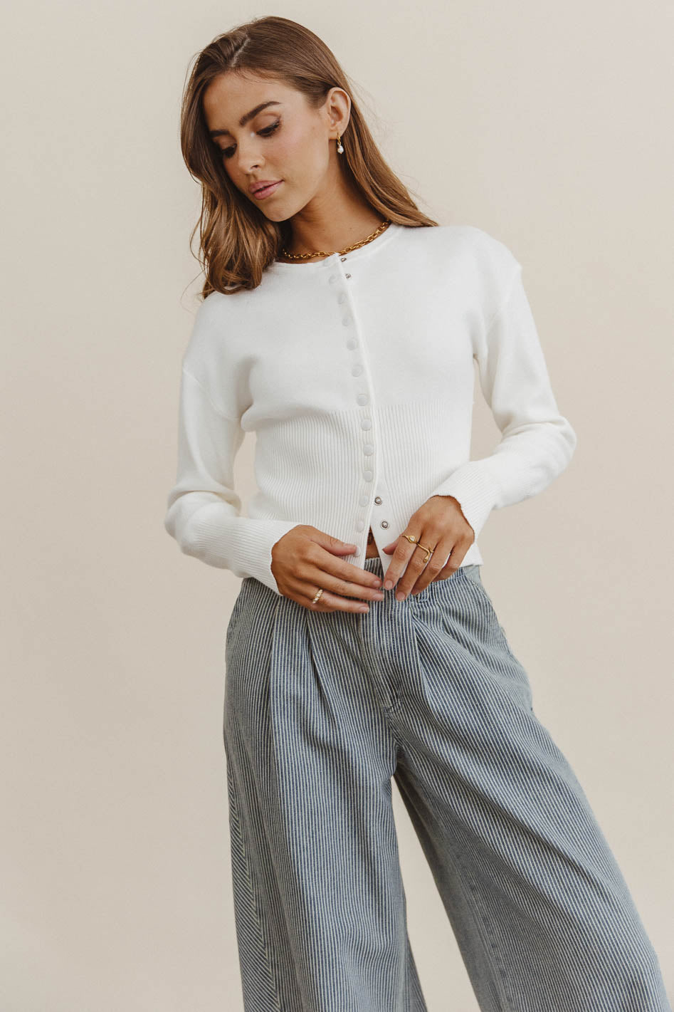 Julia Ribbed Cardigan in Cream
