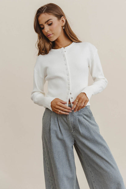 Julia Ribbed Cardigan in Cream