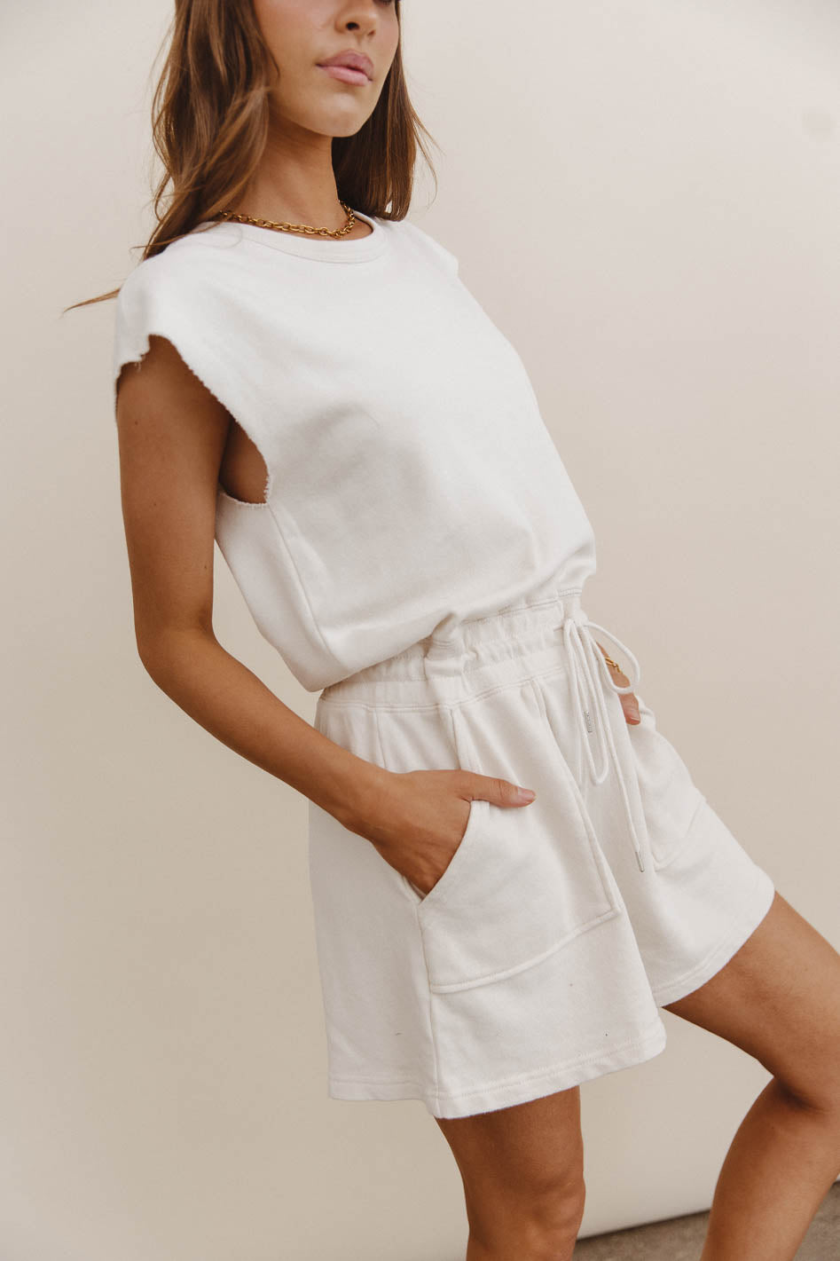 Remi Cutoff Romper in Cream - FINAL SALE