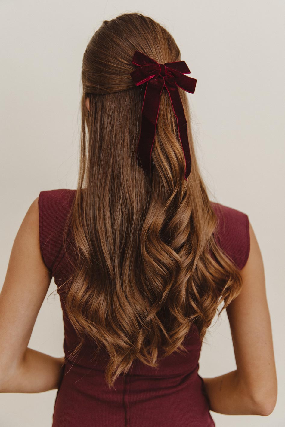 Velvet Bow Hair Clip in Wine - FINAL SALE