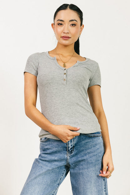 Serena Henley Top in Grey - FINAL SALE