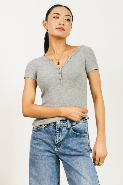 Serena Henley Top in Grey - FINAL SALE