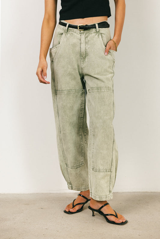 Angela Barrel Jeans in Olive - FINAL SALE
