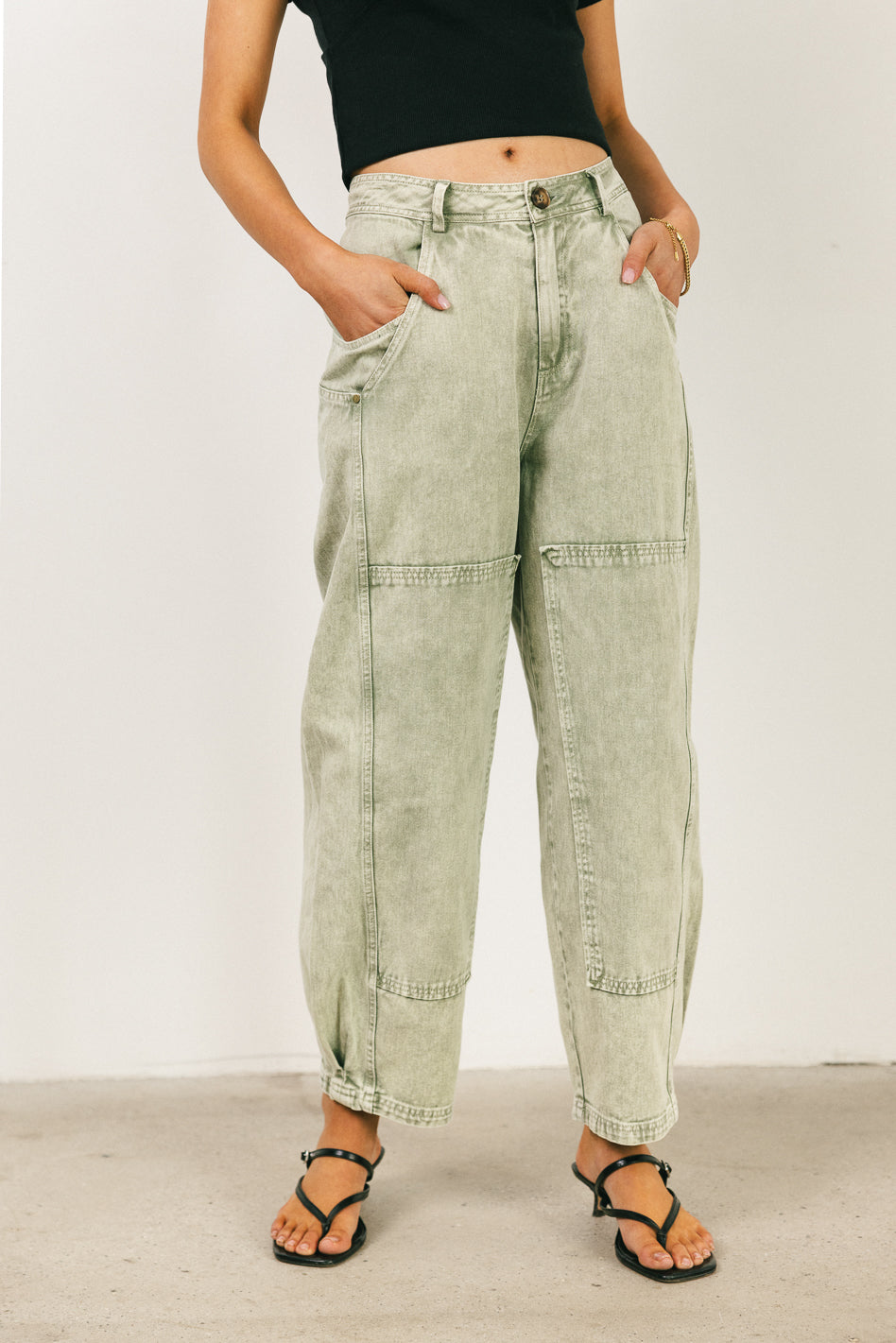 Angela Barrel Jeans in Olive - FINAL SALE