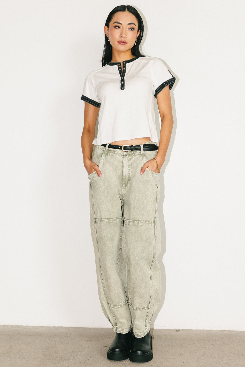 Angela Barrel Jeans in Olive - FINAL SALE