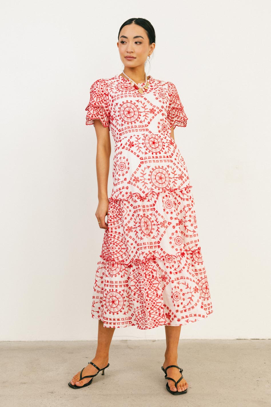 Alena Eyelet Lace Dress in Red - FINAL SALE