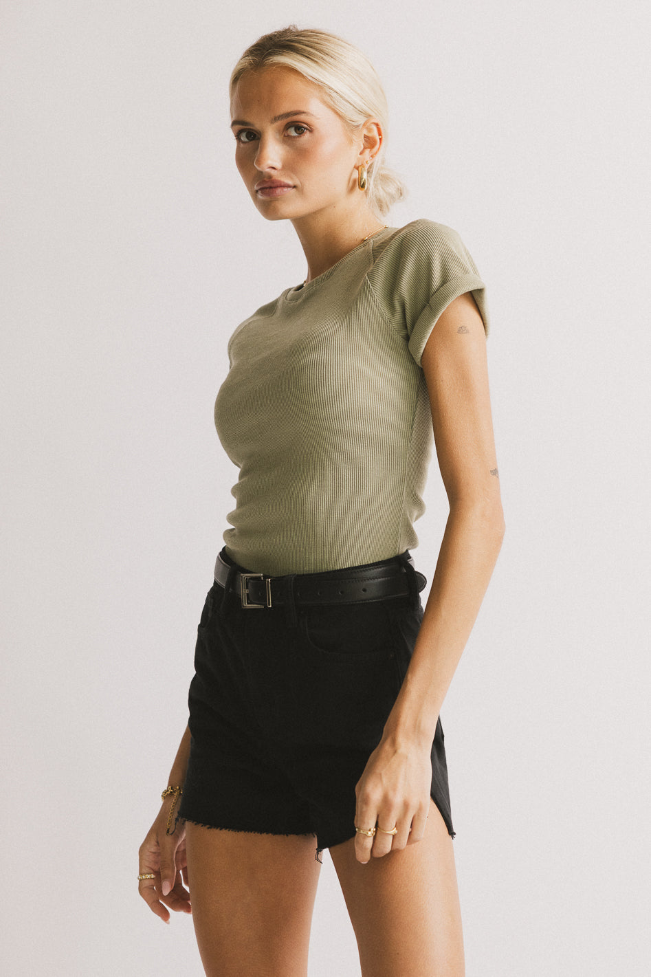 Kammie Ribbed Basic Tee in Sage - FINAL SALE