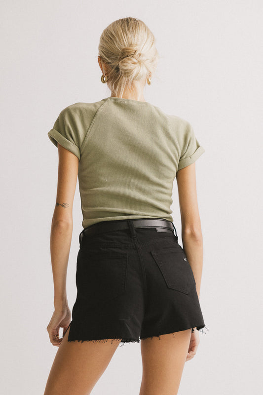 Kammie Ribbed Basic Tee in Sage - FINAL SALE