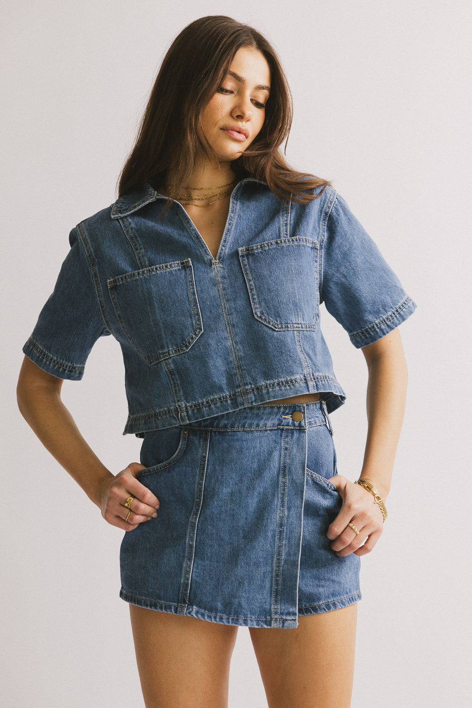 Gretta Collared Denim Top - FINAL SALE