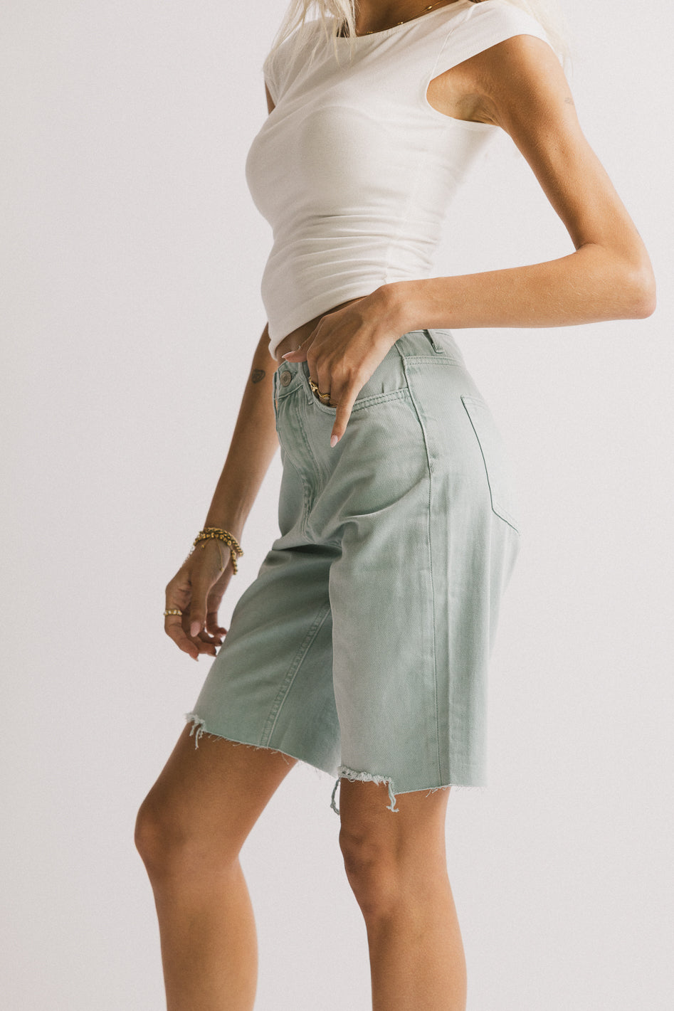 Marlene Denim Shorts in Seafoam - FINAL SALE
