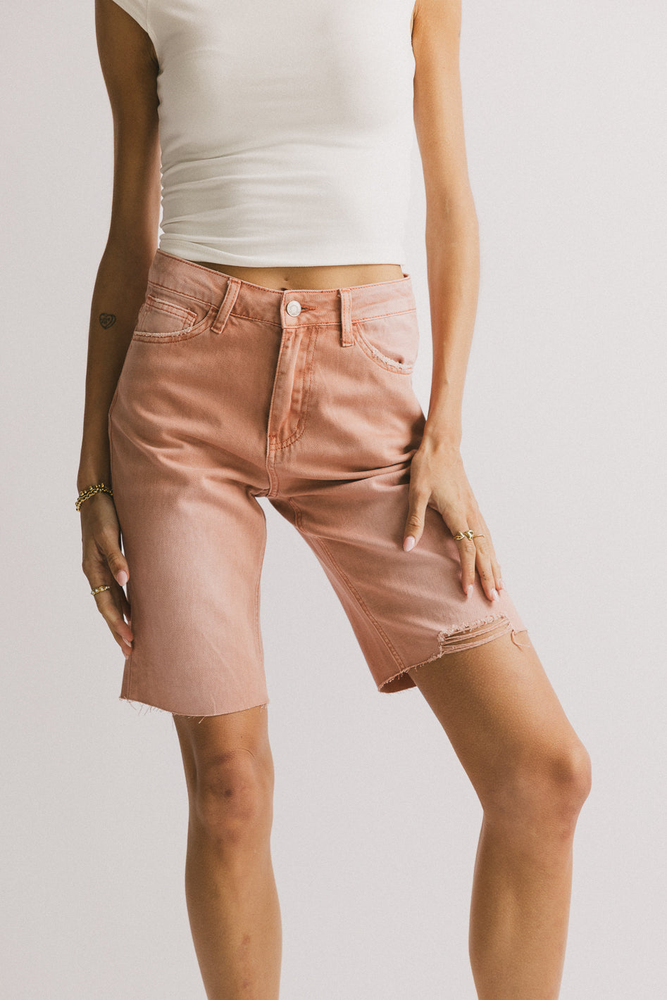 Marlene Denim Shorts in Salmon - FINAL SALE