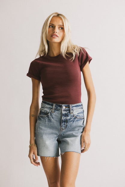 Kammie Ribbed Basic Tee in Maroon - FINAL SALE